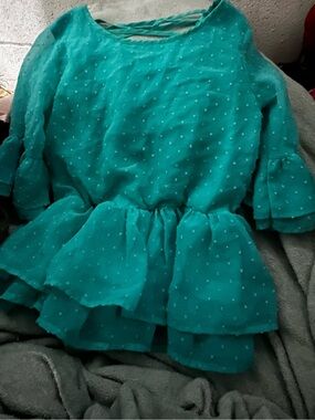 wonder nation Teal Ruffle Dot Peplum Top